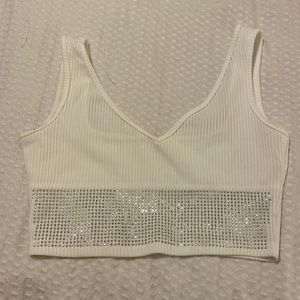 White rhinestone cropped tank top